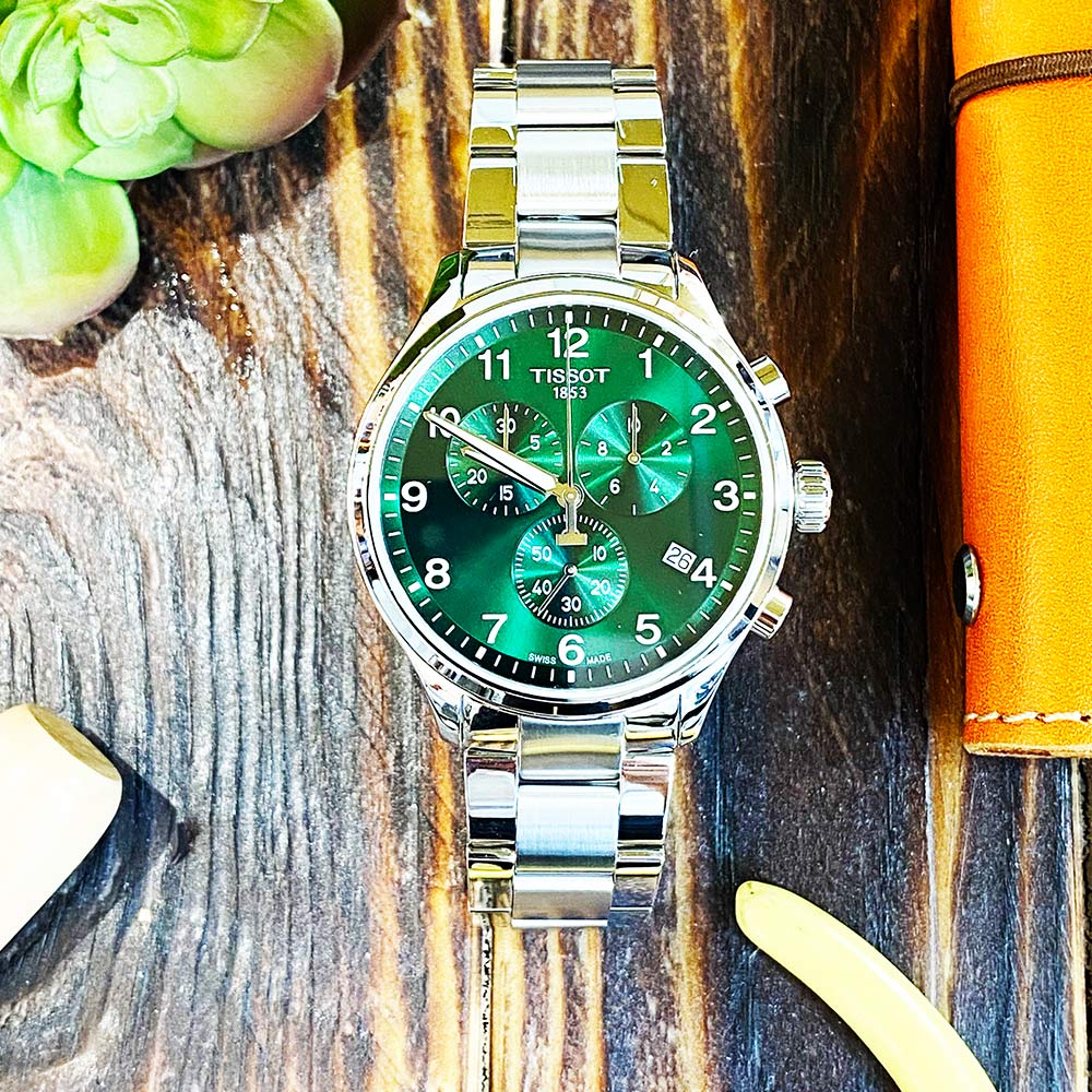 TISSOT 天梭 官方授權 韻馳系列 XL 三眼計時碼錶腕錶-T1166171109200-綠 45mm