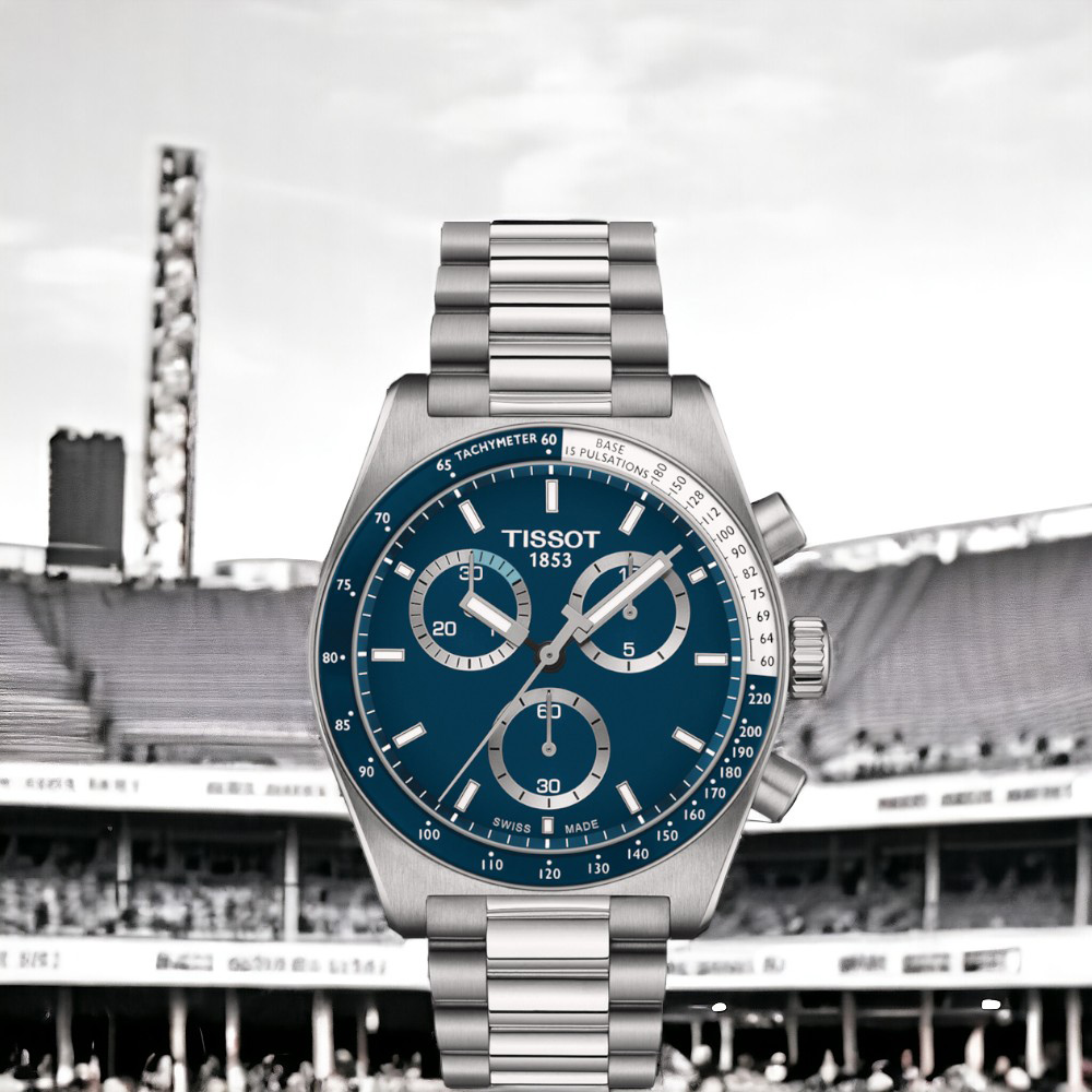 TISSOT 天梭 官方授權 PR516 經典復刻計時腕錶 男錶 手錶-40mm藍色 T1494171104100