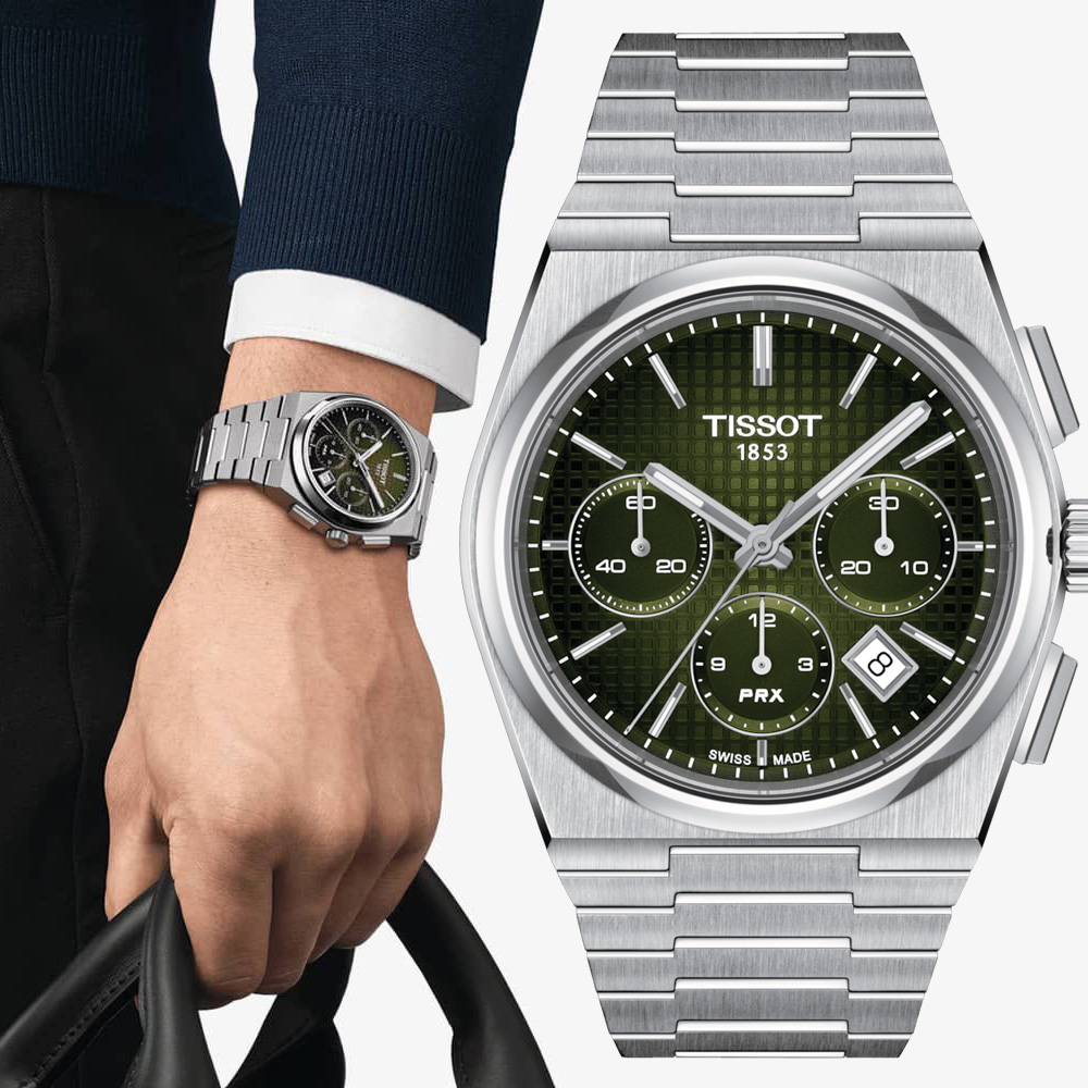 TISSOT 天梭 PRX 計時機械錶-綠/42mm T1374271109100
