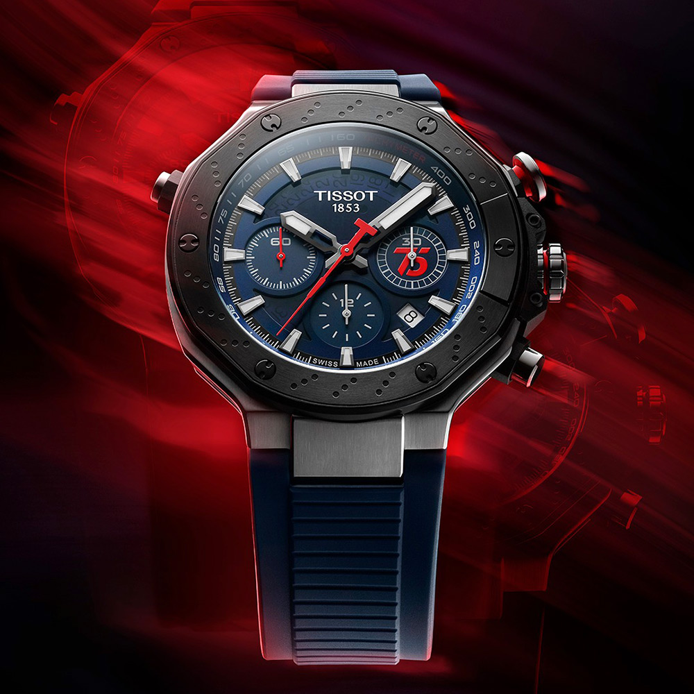 TISSOT 天梭 MOTOGP 75周年2024限量三眼計時機械錶-45mm(T1414272704100)