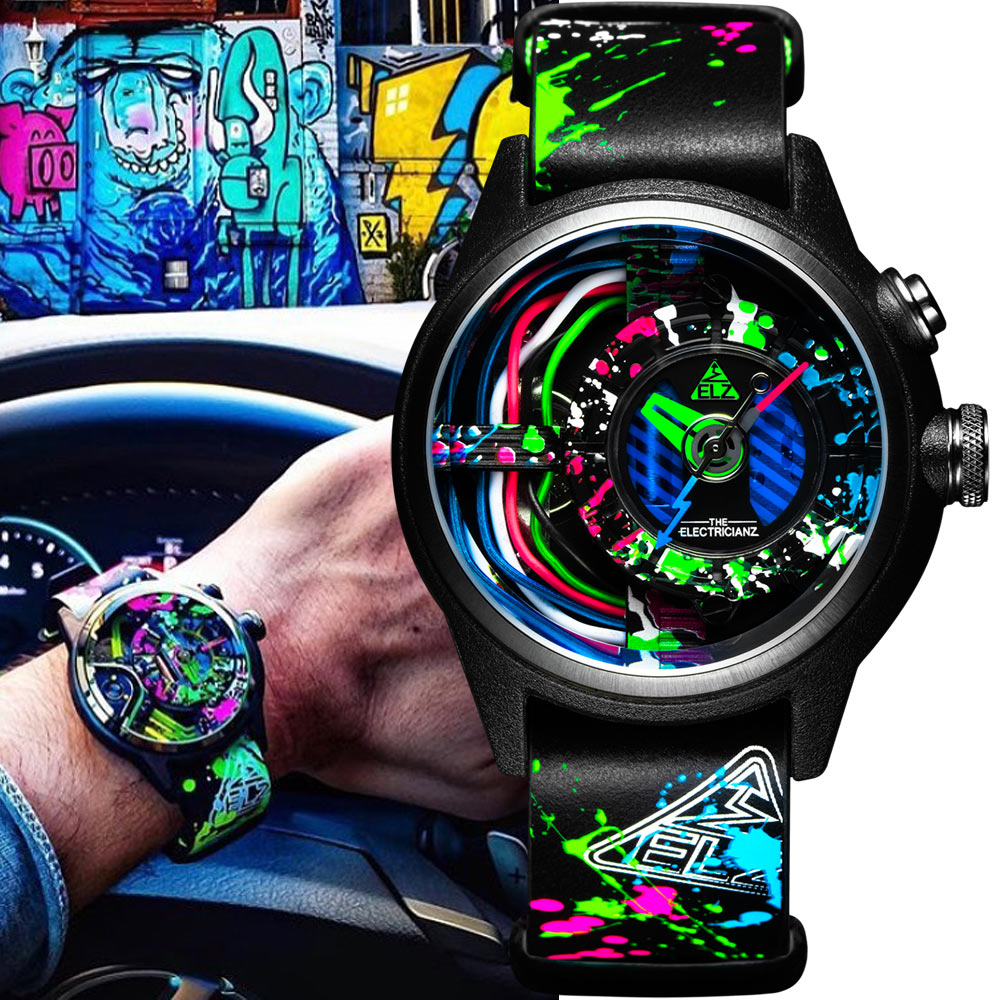 THE ELECTRICIANZ 發電機 彩色電纜時尚腕錶 Black Edition