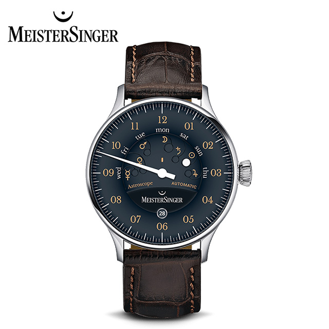 【MeisterSinger 明斯特單指針】AS902OR 星象錶 黑棕 自動上鍊 40mm(機械錶 德國錶 星象錶)