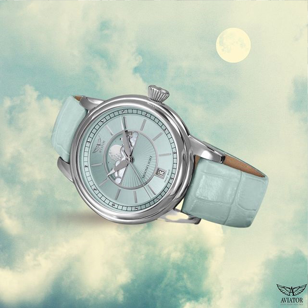 瑞士 AVIATOR DOUGLAS MOONFLIGHT 月相顯示時尚腕錶-V.1.33.0.261.4