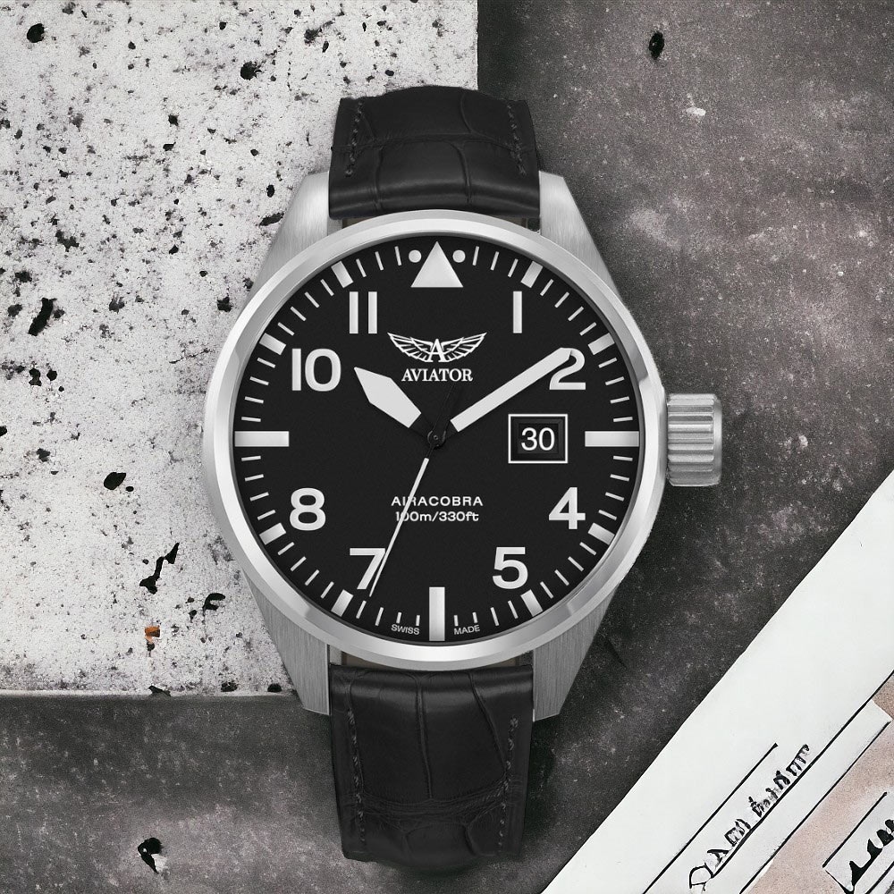 AVIATOR 飛行員 Airacobra P42 戰鬥機飛行錶 男錶 手錶 黑色-V.1.22.0.148.4