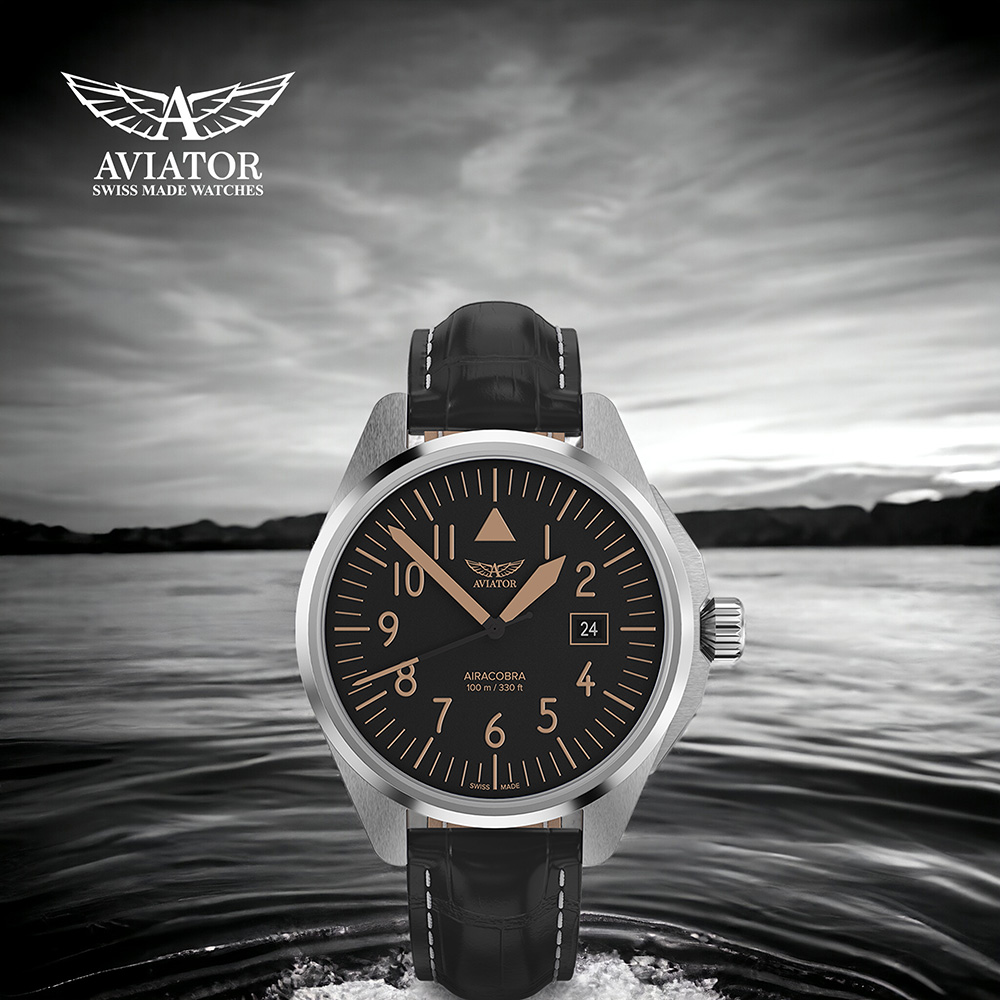 AVIATOR AIRACOBRA P43 TYPE A 飛行風格 腕錶 手錶 男錶 黑色-V.1.38.0.316.4