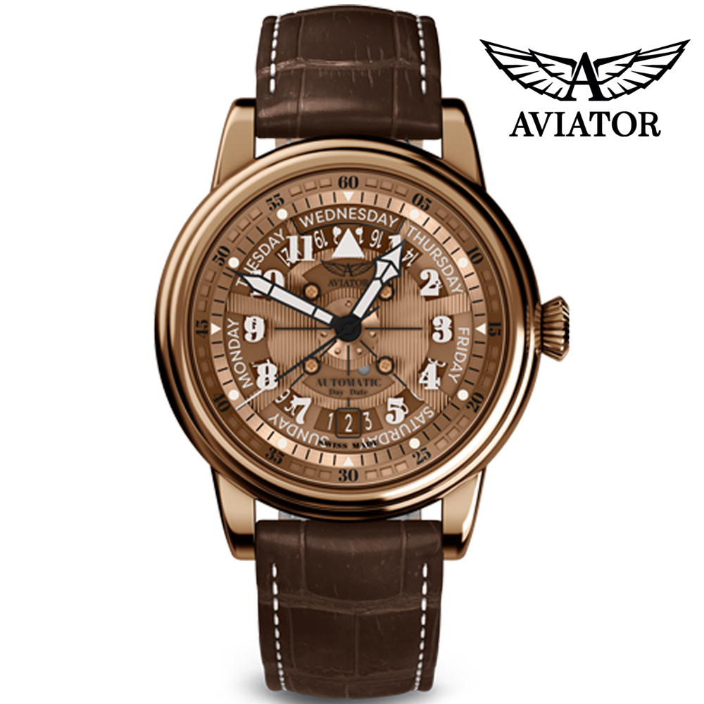 AVIATOR 飛行員 DOUGLAS DAY-DATE 41 鏤空機械錶 男錶 手錶 玫瑰金色-V.3.36.8.290.4