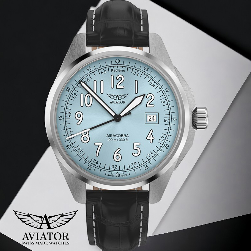 AVIATOR 飛行員 AIRACOBRA P43 TYPE A 飛行風格 腕錶 手錶 男錶 冰藍色-V.1.38.0.328.4
