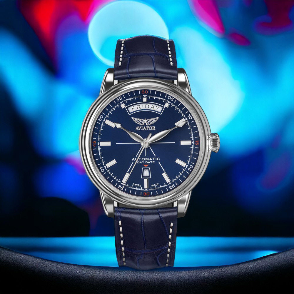 AVIATOR 飛行員 DOUGLAS DAY-DATE 41 機械錶 男錶 手錶 藍色-V.3.20.0.145.4