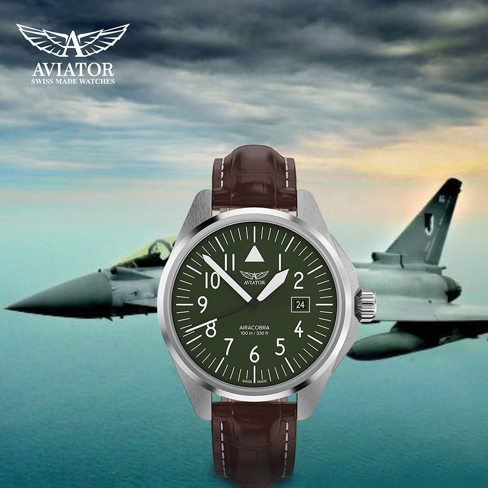 AVIATOR 飛行員 AIRACOBRA P43 TYPE A 飛行風格 腕錶 手錶 男錶 綠色-V.1.38.0.330.4
