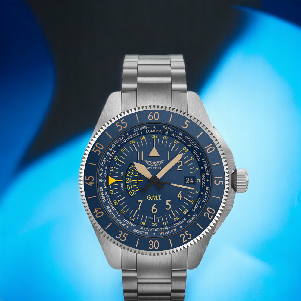 AVIATOR 飛行員 AIRACOBRA GMT 飛行員 腕錶 男錶 手錶 藍色-V.1.37.0.304.5