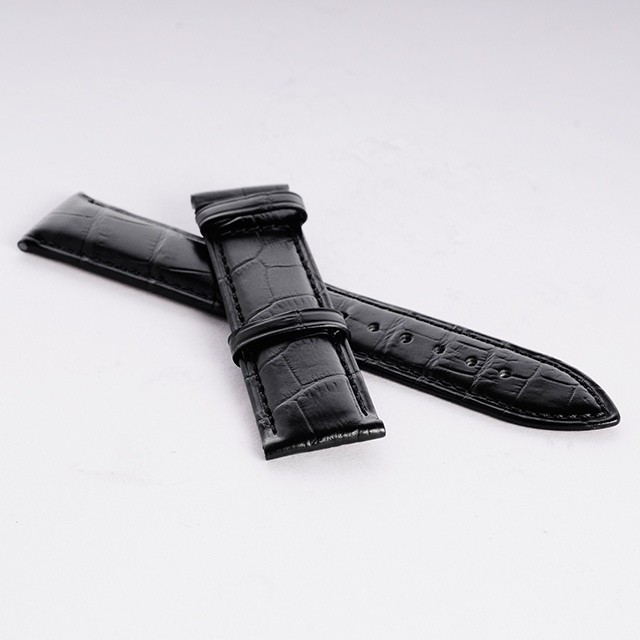 高級鱷魚皮黑色皮革錶帶 20x18