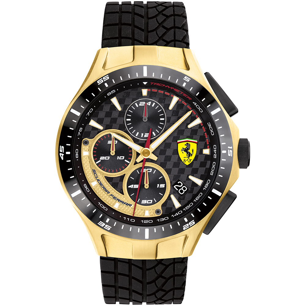 Scuderia Ferrari 法拉利 賽車格紋三眼計時錶/金X黑/44mm/FA0830700
