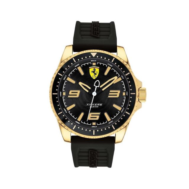 【Ferrari 法拉利】FORZA賽車胎紋面盤設計簡約橡膠腕錶-耀眼金/FA0830485