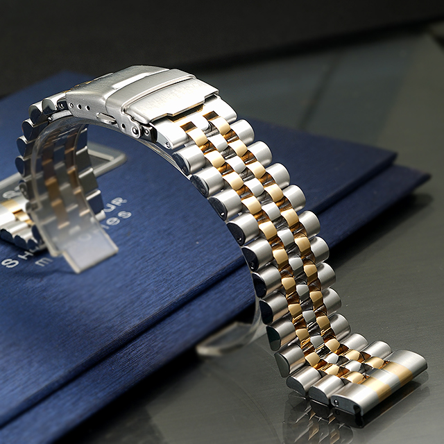 全新 不鏽鋼實心五珠中金 摺疊扣-金屬錶帶 ( 24mm.22mm.20mm )