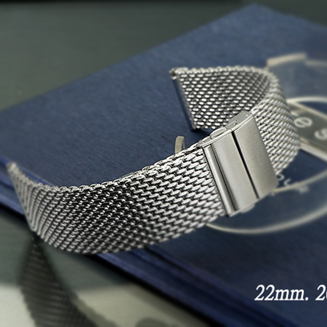 全新 不鏽鋼編織摺疊扣米蘭帶-金屬錶帶 (22mm.20mm)加厚型