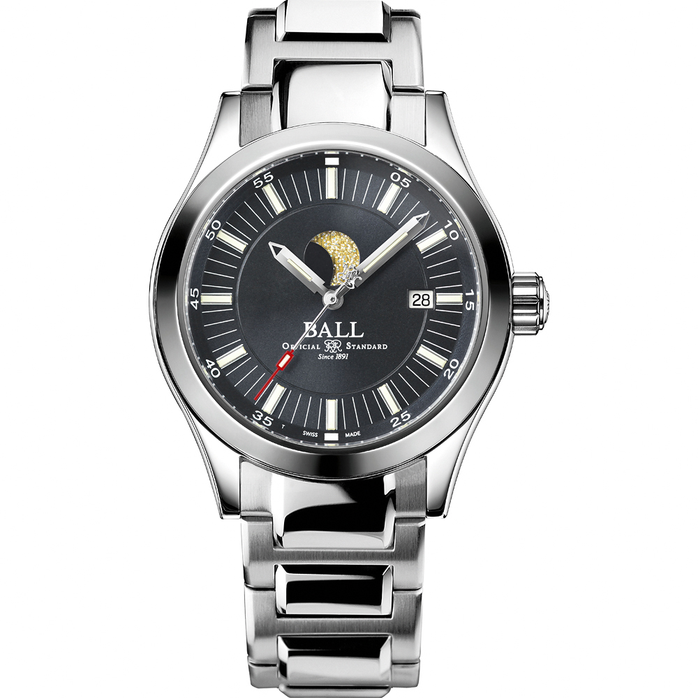 BALL 波爾 Engineer II 系列 經典大三針月相機械腕錶-41mm NM2282C-S-GY