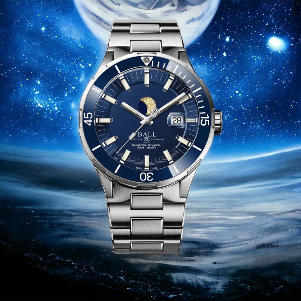 BALL 波爾錶 Roadmaster 300米防水 月相錶 機械錶 藍色 手錶 DM3150B-S13J-BE