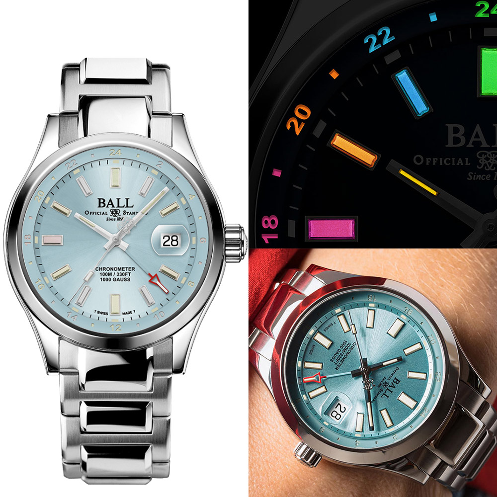 BALL 波爾錶 工程師 III GMT 天文臺認證彩虹氚氣燈管限量機械錶-41mm冰藍 GM9100C-S2C-IBER