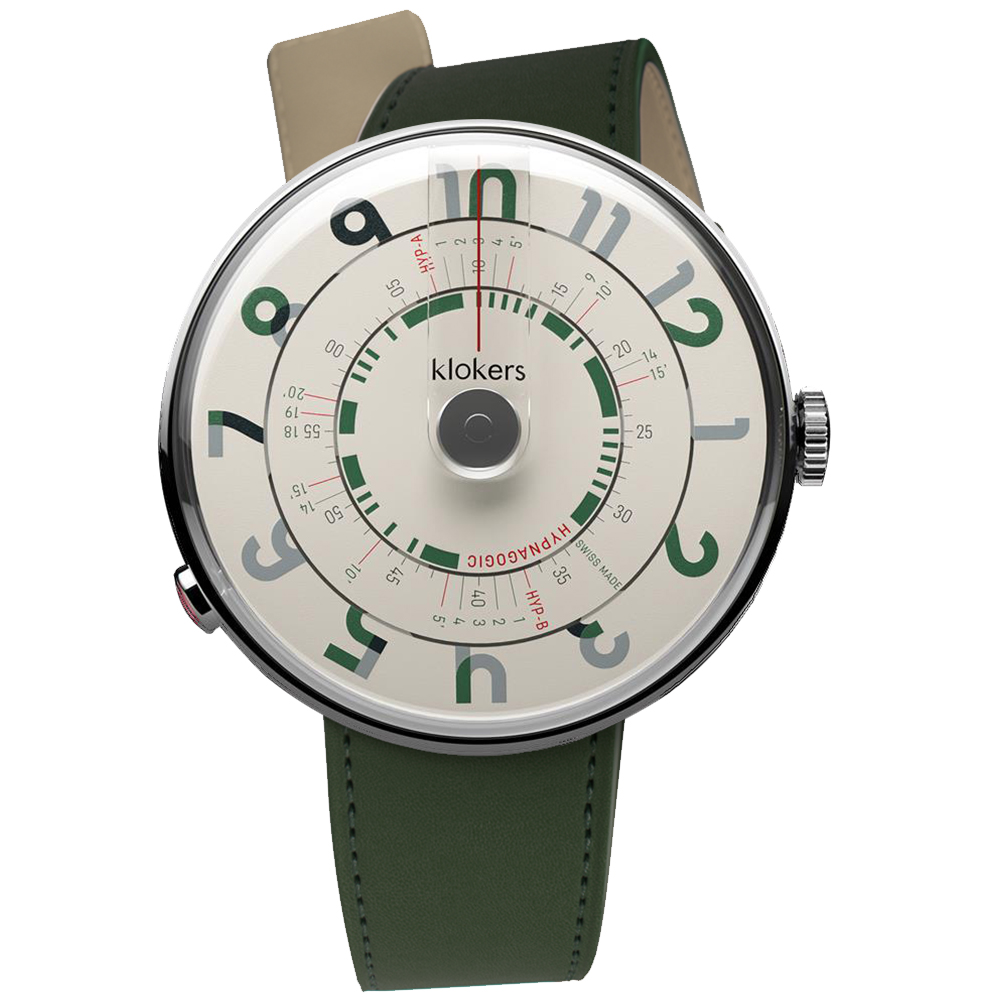 klokers【庫克錶】KLOK-01-H3 綠字錶頭+單圈皮革錶帶