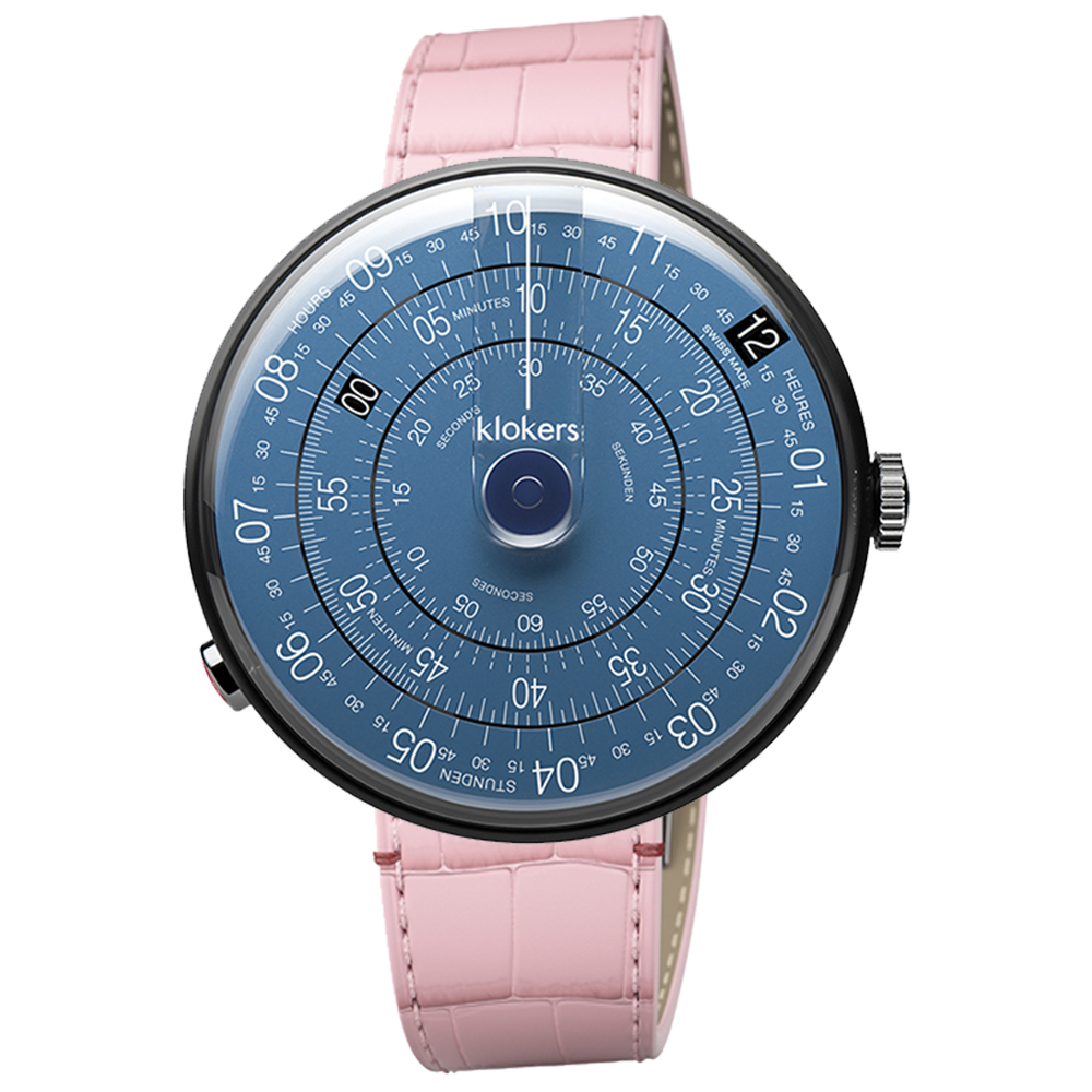 klokers【庫克錶】KLOK-01-D7 午夜藍錶頭-黑殼+皮革錶帶搭配摺疊錶扣