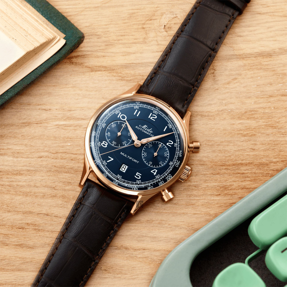 MIDO美度 Multifort Patrimony 先鋒系列復古計時機械錶-藍x咖啡/42mm M0404273604200