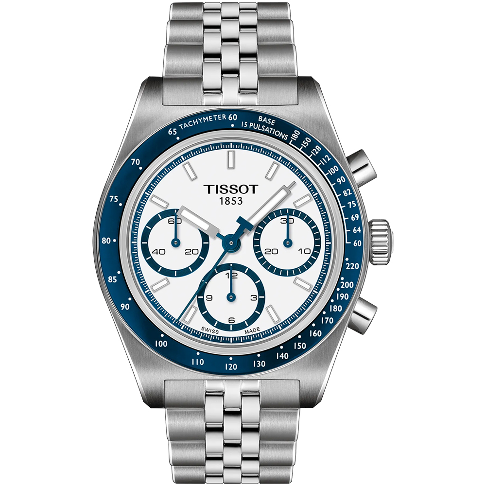 TISSOT 天梭 PRS516 經典時尚三眼計時機械錶/藍白X銀/41mm/T1494621101100