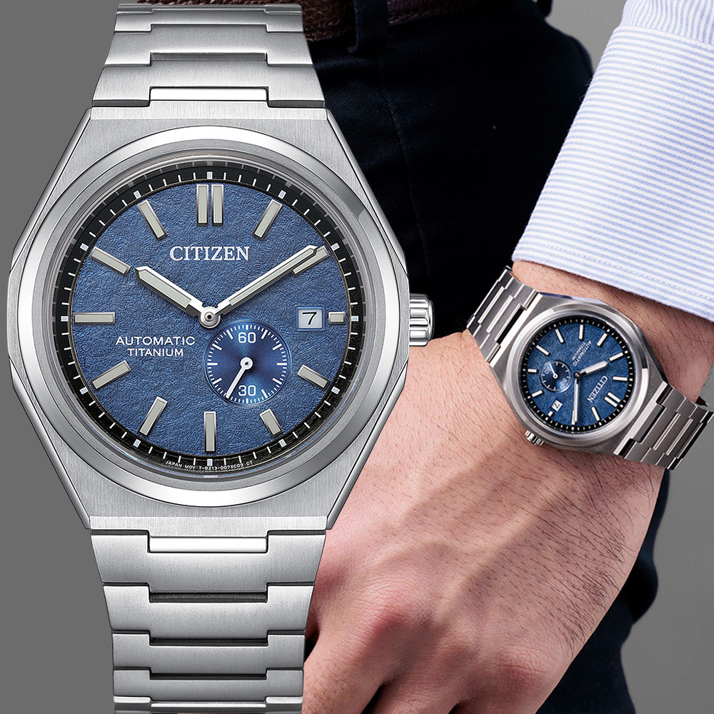CITIZEN 星辰 Zenshin 新鈦度 限量 復古小秒盤超級鈦機械錶-銀x藍 NJ0180-80L