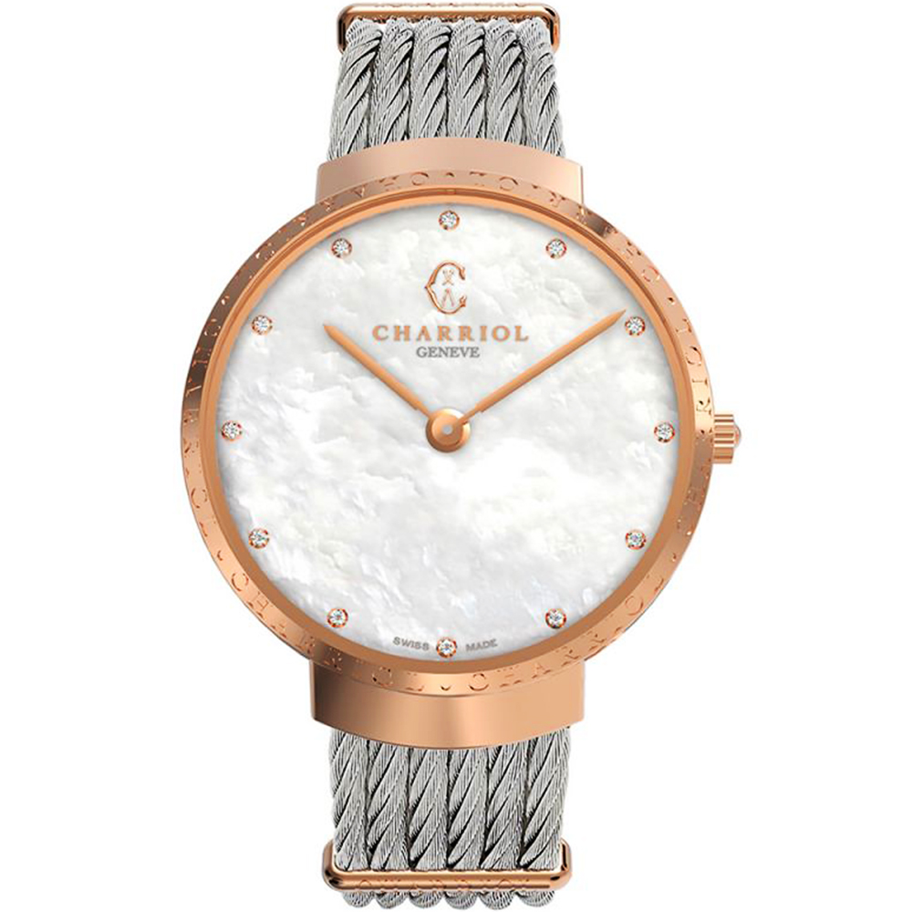CHARRIOL 夏利豪 Slim系列 時尚鑽石鋼索腕錶-34mm ST34CP560015