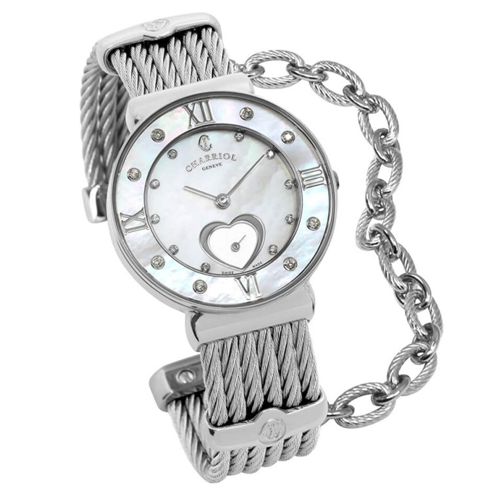 CHARRIOL 夏利豪 St-Tropez 鈦 心鑽小秒盤鎖鏈鋼索腕錶-30mm ST30SD560056