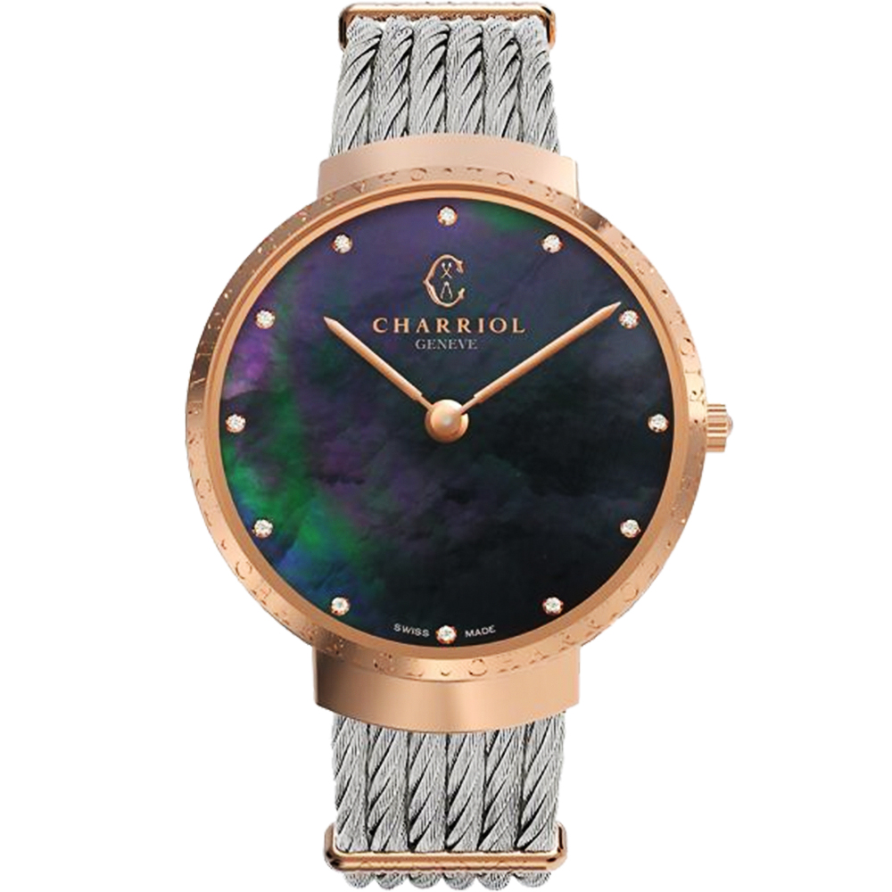 CHARRIOL 夏利豪 Slim系列 時尚鑽石鋼索腕錶-34mm ST34CP560018