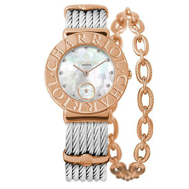 CHARRIOL 夏利豪ST-TROPEZ 經典鋼鎖珍珠貝玫瑰金鍊腕錶(ST30CP1.560.023)x30mm