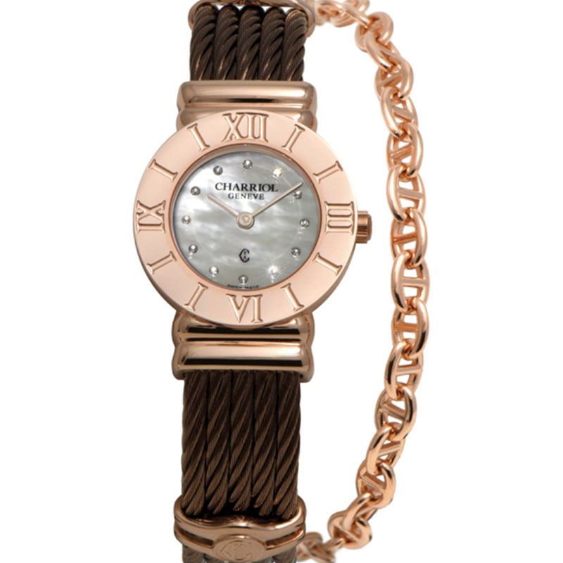 CHARRIOL 夏利豪 ST-TROPEZ 經典咖啡金女腕錶 (028RP 543 326)x珍珠貝x24.5mm