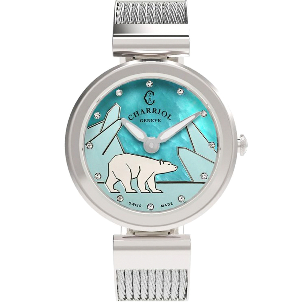 CHARRIOL 夏利豪 Forever Polar Bear 永恆北極熊鋼索腕錶-32mm FE32101026