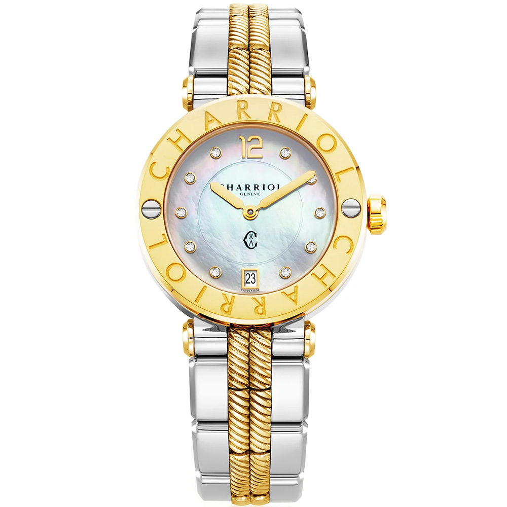 CHARRIOL 夏利豪 St-Tropez 珍珠貝面鑽石女錶 手錶-36mm(CR36SY921003)