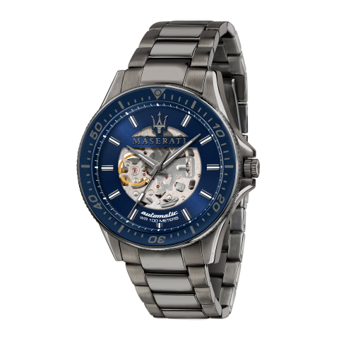 MASERATI 瑪莎拉蒂 精鍍槍黑色鏤空機械腕錶44mm(R8823140001)