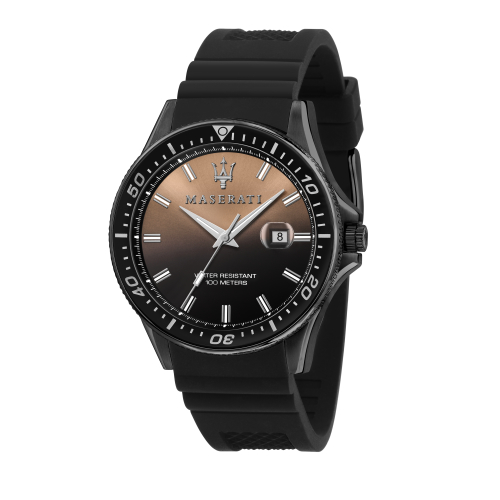 MASERATI 瑪莎拉蒂 經典黑金矽膠錶帶腕錶44mm(R8851140001)