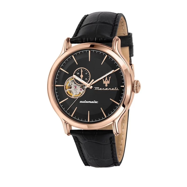 【MASERATI TIME】瑪莎拉蒂/Epoca系列 黑色錶面皮革機械男腕錶/R8821118009