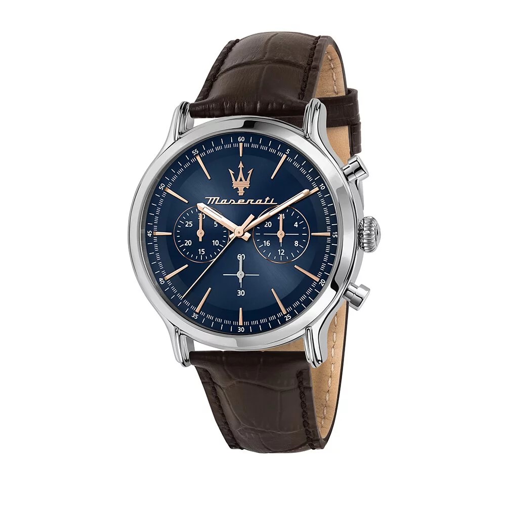 【MASERATI TIME】瑪莎拉蒂瑪莎拉蒂 Epoca系列藍色錶面棕色皮革經典款男腕錶R8871618014