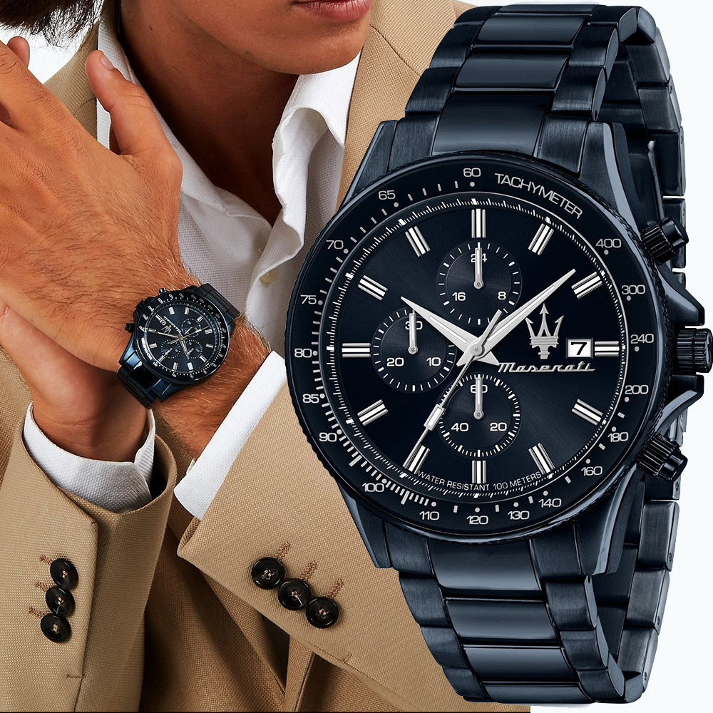 MASERATI 瑪莎拉蒂 Sfida 超跑綻藍三眼計時手錶-40mm(R8873640023)