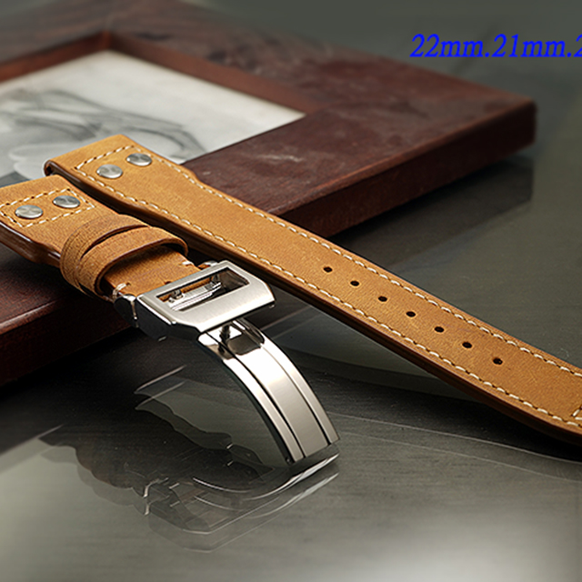 全新 高階軍錶專用摺疊扣雙釘仿舊錶帶 ( 22mm.21mm.20mm) 適用 IWC.各式錶款