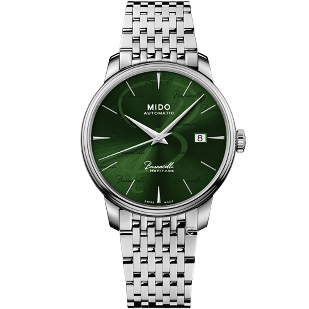 MIDO 美度 Baroncelli 超薄復刻機械錶-綠/39mm M0274071109100