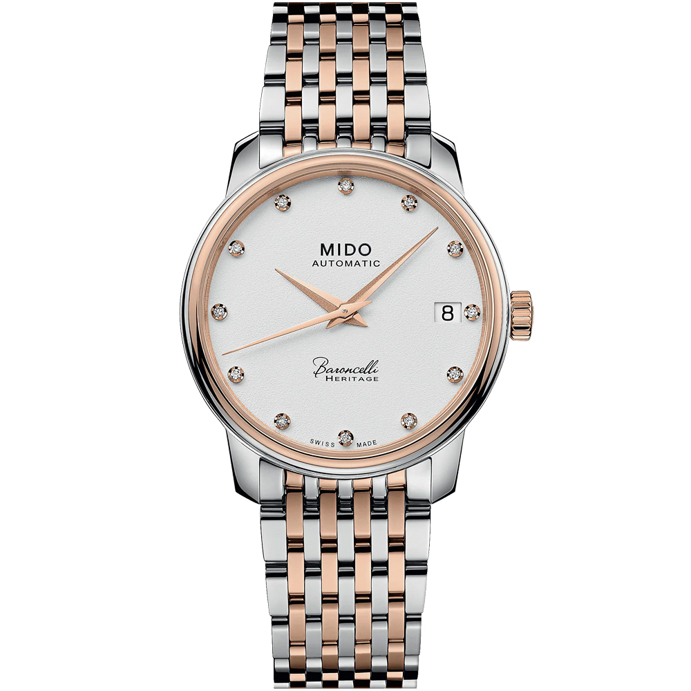 MIDO 美度 Baroncelli 永恆系列 鑽石機械女錶-銀x雙色/33mm M0272072201600