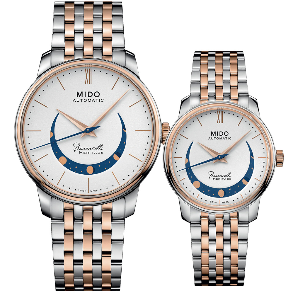 MIDO 美度 Baroncelli 永恆系列 微笑月相機械情侶手錶 對錶 M0274072201001+M0272072201001