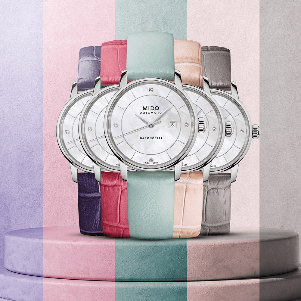 MIDO 美度官方授權 Baroncelli 永恆系列馬卡龍色漾彩機械鑽錶套錶M0372071610600