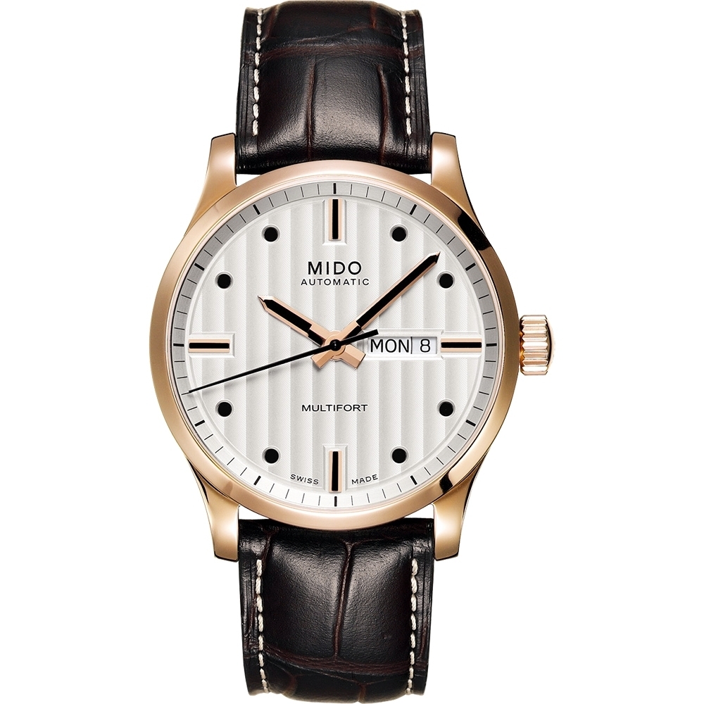 MIDO 美度Multifort系列經典機械錶-銀x咖啡色錶帶/42mm/M0054303603100