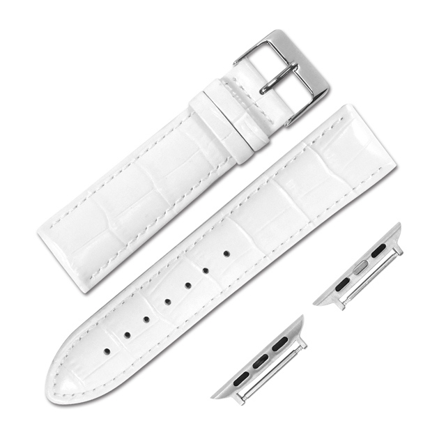Apple Watch / 38.40.42.44mm / 蘋果手錶替用錶帶 蘋果錶帶 柔軟壓紋 真皮錶帶 白色 #601-03-WE