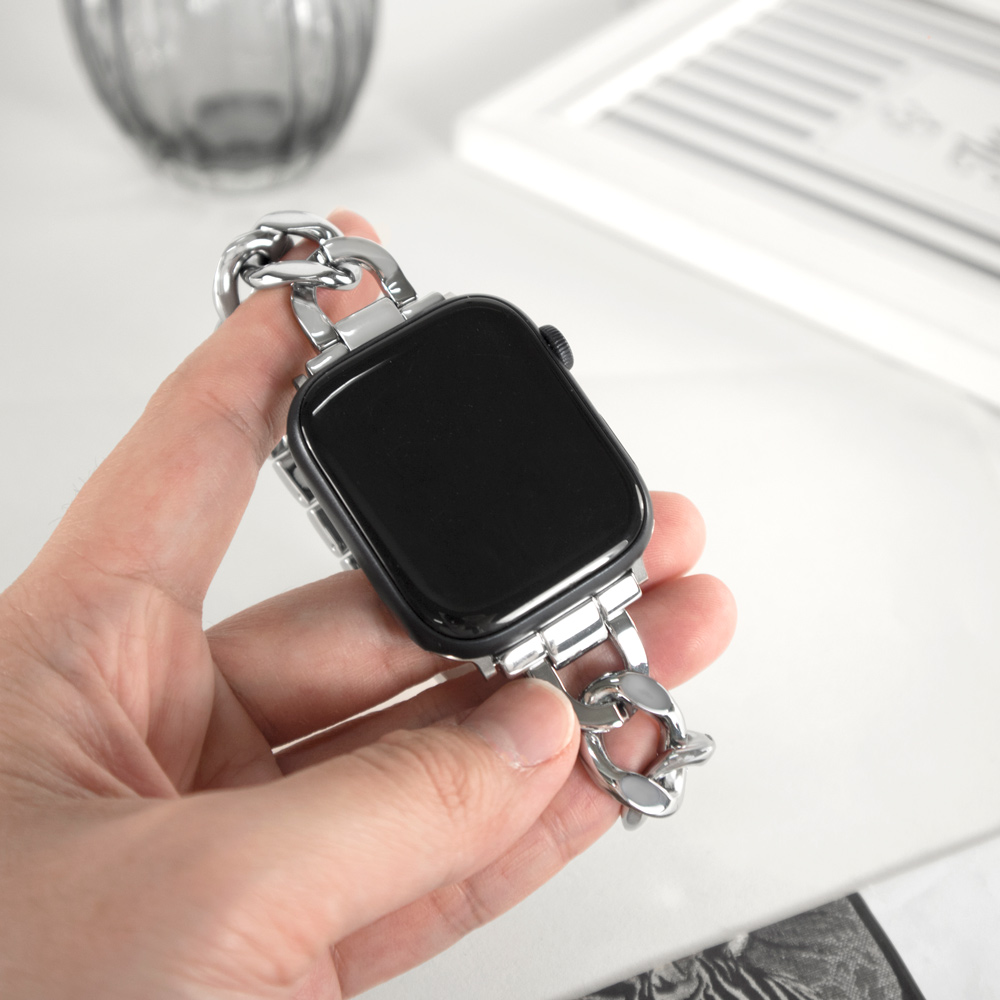 Apple Watch 全系列通用錶帶 蘋果手錶替用錶帶 扣環鍊帶 鋅合金錶帶 銀色 ＃858-406-SR
