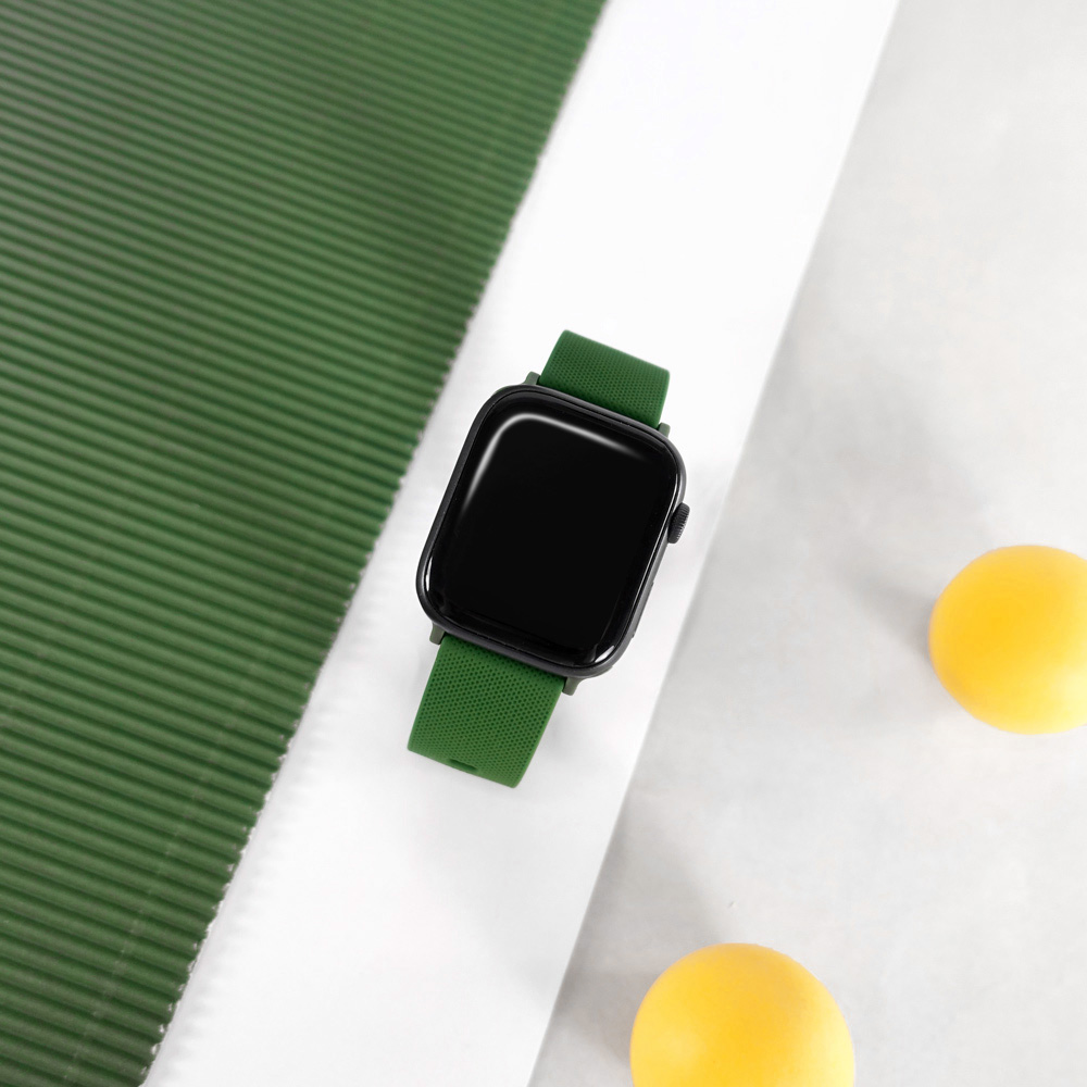 Apple Watch 全系列通用錶帶 蘋果手錶替用錶帶 同色扣頭及連接器 矽膠錶帶 深綠色 #858-188-DGN