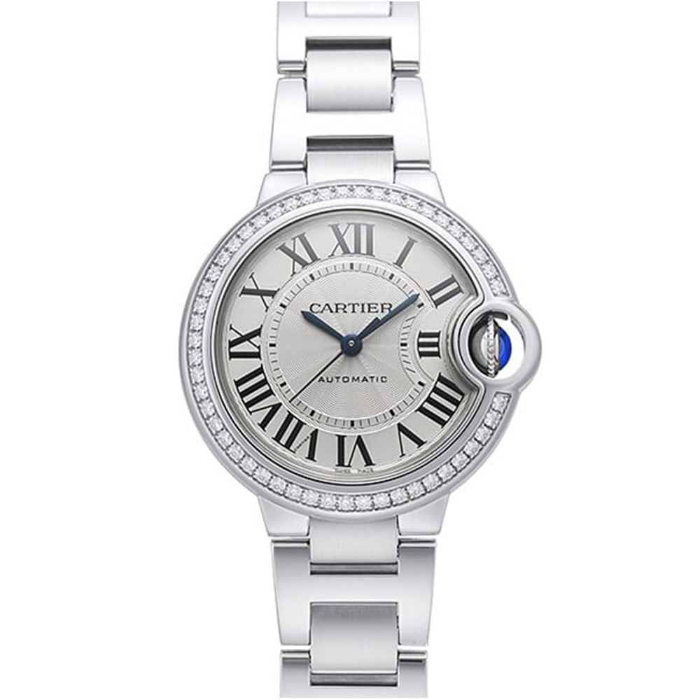 CARTIER 卡地亞 Ballon Bleu 經典羅馬時標鑽圈鍊帶腕錶( W4BB0023)x33mm