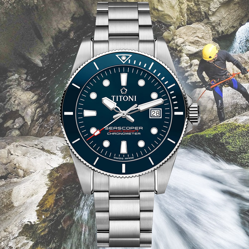 TITONI梅花錶 海洋探索 SEASCOPER 300 天文台認證 陶瓷圈 潛水機械腕錶 42mm / 83300S-BE-705